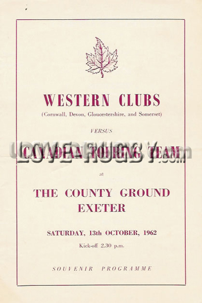 1962 Westen Clubs of England v Canada  Rugby Programme